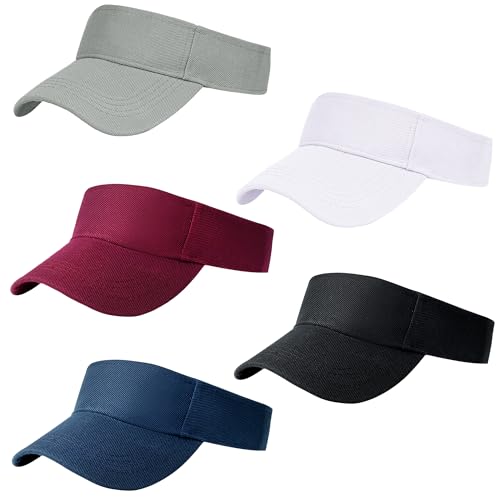 Rbenxia 5 PCS Adjustable Sport Visors Sun Visor Hats Cap Visors Women Men - color: Black, White, Burgundy, Navy Blue, Grey, size: One Size