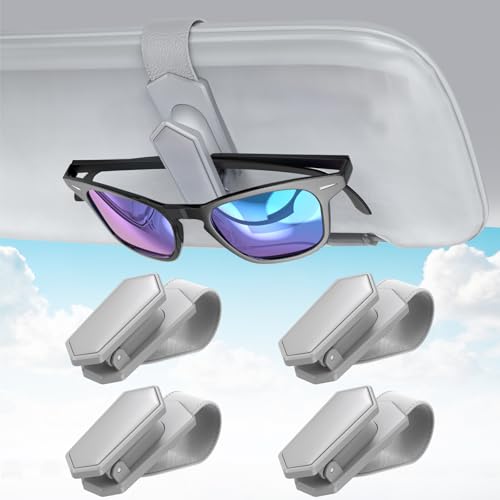 Veharvim Sunglass Holder for Car (One-Handed-Operation, Gentle & Secure Hold, Silicone Padded, Universal Fit, Metal Clip) Visor Sunglass Holder Clip,Visor Sunglass Car (Grey, 4 Pack) - color: Grey, size: 4 Pack