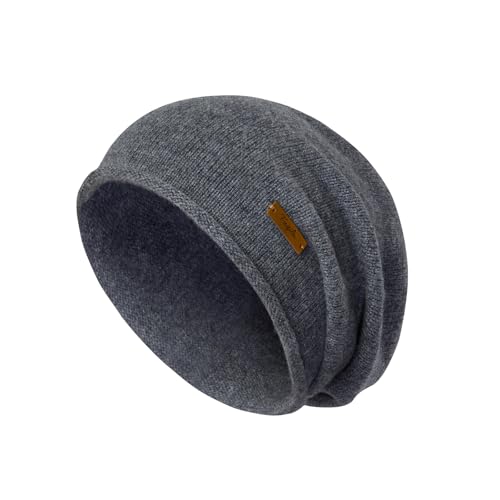 100% Merino Wool Slouchy Beanie Hat, Women Warm Winter Caps Soft, Ladies Breathable & Cozy Stretchy Knitted Skull Cap - color: Grey