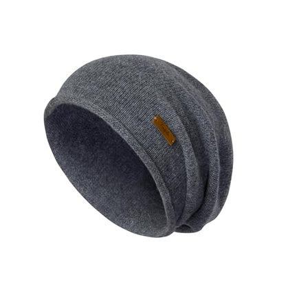 100% Merino Wool Slouchy Beanie Hat, Women Warm Winter Caps Soft, Ladies Breathable & Cozy Stretchy Knitted Skull Cap - color: Grey