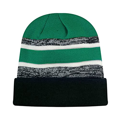 Winter Knit Beanie Hat with Pom Pom – Warm Cuffed Slouch Ski Cap for Men & Women - color: 2.black and D.green