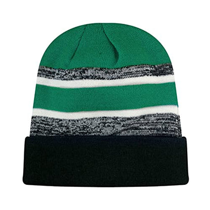 Winter Knit Beanie Hat with Pom Pom – Warm Cuffed Slouch Ski Cap for Men & Women - color: 2.black and D.green
