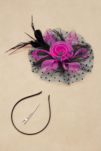 BABEYOND Fascinators Hats for Women Tea Party Flower Tulle Bead Derby Hat - color: Black Rose