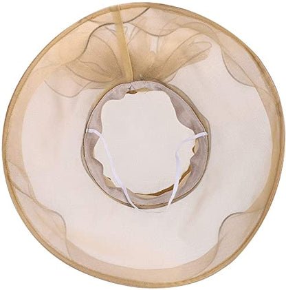 Women's Kentucky Derby Church Dress Hat Wide Brim Leaf Flower Bridal Shower Hat - color: H5 Gold