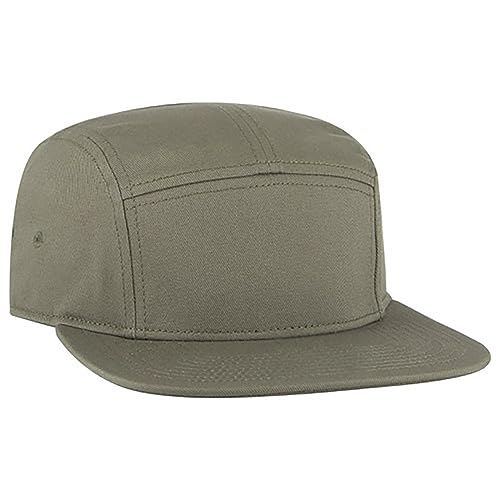 Ashen Fane 5 Panel Superior Cotton Twill Square Flat Visor Adjustable Camper Hat - color: Snapback-olive Green