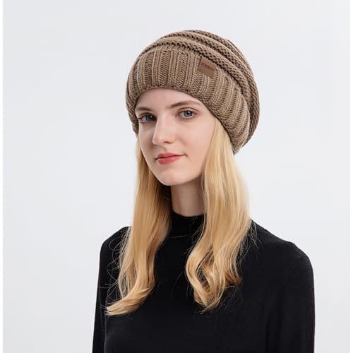 ZOORON Womens Winter Hat Slouchy Beanies for Women Cable Knit Beanie Hats - color: 1pack- Khaki