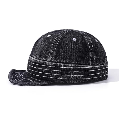 Denim Short Brim Hats for Men Women Stylish Short Bill Baseball Cap Soft Flat Brim Snapback Trucker Hat Cadet Cap - color: Mg-dym2574-black