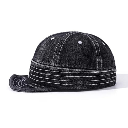 Denim Short Brim Hats for Men Women Stylish Short Bill Baseball Cap Soft Flat Brim Snapback Trucker Hat Cadet Cap - color: Mg-dym2574-black