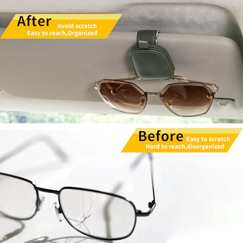 Yuoyar Magnetic Leather Sunglasses Holder for Car, 2 Packs (Green) - color: Green