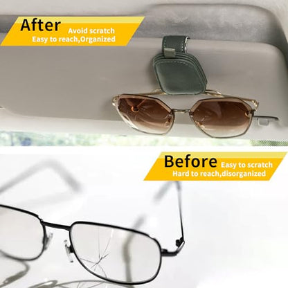 Yuoyar Magnetic Leather Sunglasses Holder for Car, 2 Packs (Green) - color: Green