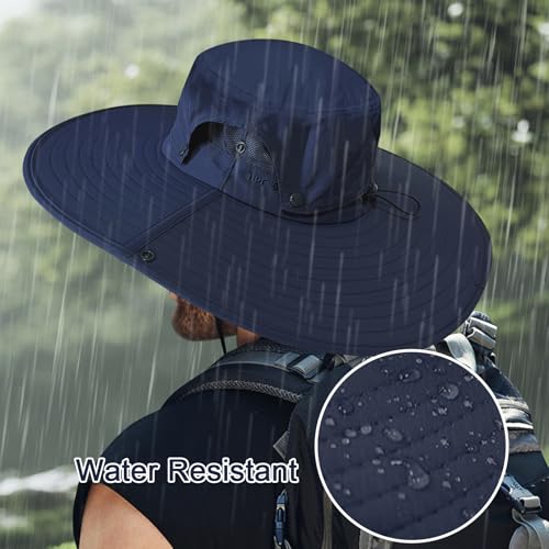 Cooltto L/XL/XXL Wide Brim Sun Hat UPF 50+ UV Protection Boonie Hat - color: Navy Blue, size: Medium-Large