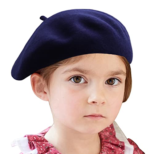 Wheebo Berets for Kids Wool French Beret Hats Artist Painter Hats for Little Girls Boys Solid Color Style - color: Navy