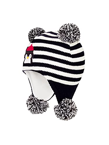 Baby Winter Hat Toddler Beanie Warm Fleece Lined Earflap Cap with Pom Pom - color: O1pc Stripe Penguin, size: 0-12 Months