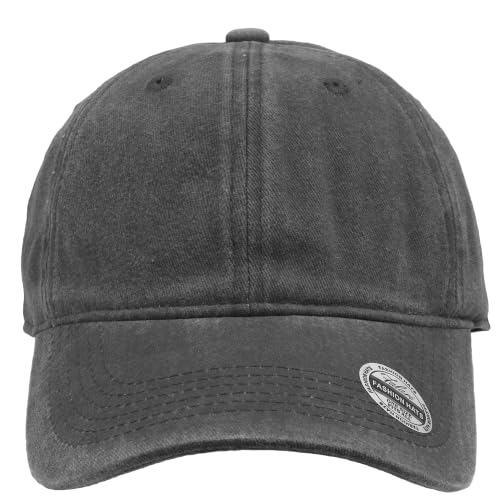 Falari Vintage Washed Cotton Baseball Caps, Original Classic Adjustable Size Low Profile Unconstructed Distressed Dad Hat - color: 1pk - Black