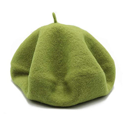 Wheebo Wool Beret Hat,Solid Color French Style Winter Warm Cap for Women Girls Lady - color: Green