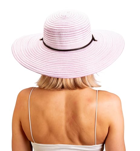 Sloggers Women's Wide Brim Braided Sun Hat with Wind Lanyard - UPF 50+ Maximum Sun Protection - color: Lavender