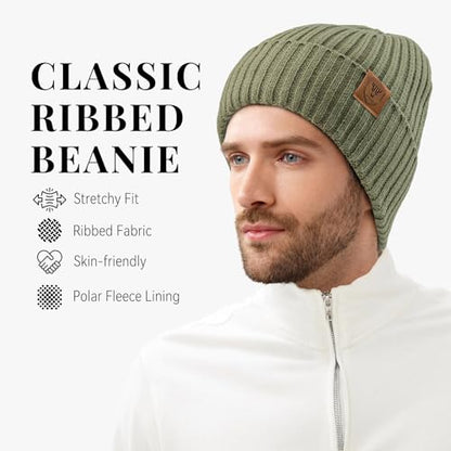 OZERO Winter Beanie for Men Women,Thermal Knit Soft Fleece Lined Hats - color: Green