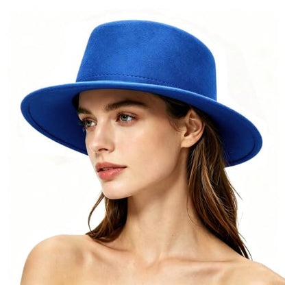 Fedora Flat Hat Classic Wide Brim Cap Panama Style Jazz Hat for Wedding Party Talent Performance Xmas Gift Unisex - color: Blue