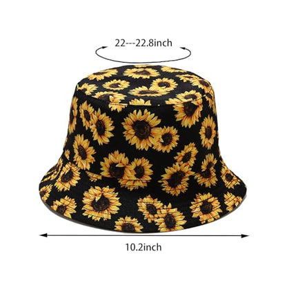 Bucket Hat for Women Men, Cotton Reversible Double Side Wear Sun Hats Beach Fisherman Hat - color: Sunflower Yellow