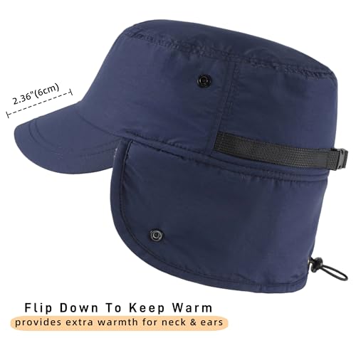Connectyle Men's Winter Hat with Visor Warm Earflaps Hat Fully Lined Faux Fur Baseball Cap Trapper Hunting Hats - color: Navy