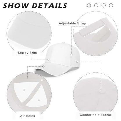 ZH Plain Adjustable Baseball Cap - Lot of 12 Unisex Blank Design Caps - color: White