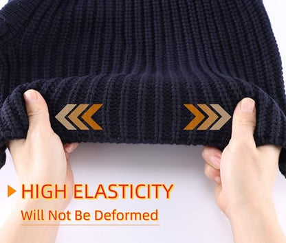 Connectyle Knit Hooded Scarf Hat Pullover Balaclava Beanie Skull Cap with Drawstring Neck Gaiter Hood Winter Hats for Women - color: Navy Blue