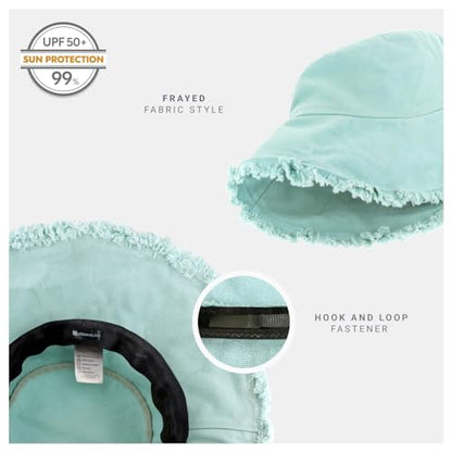 CHOK.LIDS Frayed Bucket Hat Washed Cotton Floppy Wide Brim Boonie Cap - color: Baby Blue