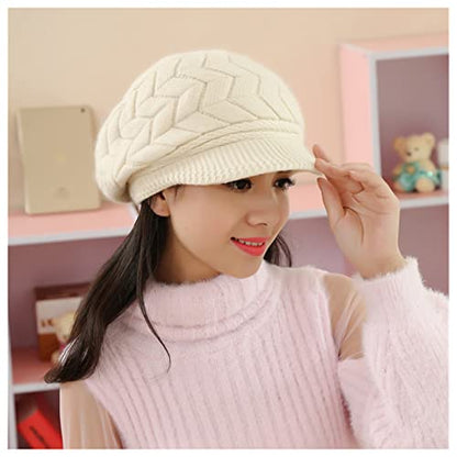 Andiker Winter Knit Hat for Women, Slouchy Beanies Cap with Brim, Warm Fleece Lined Women Thick Hat - color: Black