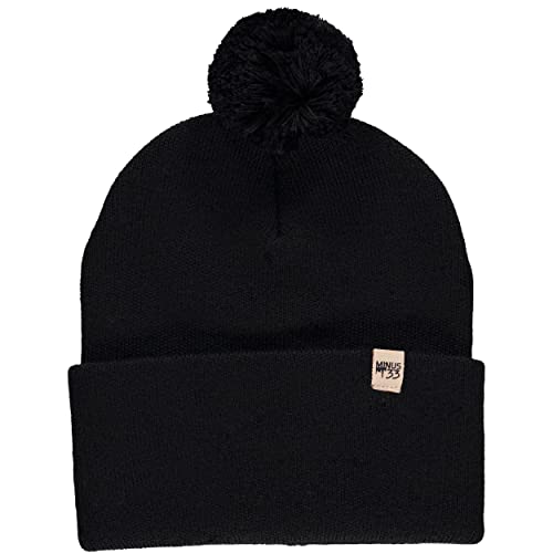 100% Merino Wool - Midweight Cuff Pom Beanie - Winter Pom Pom Hat - color: Black