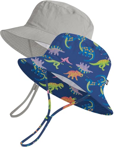 Toddler Bucket Hats UPF 50+ Baby Sun Hat Adjustable Kids Sun Protection Summer Hat Wide Brim Beach Hat for Boys Girls 0-6Y - color: Grey+dinosaur, size: 0-6 Months