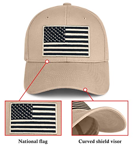 KIRAAT 3 Pack American Flag Baseball Cap Unisex,Low Profile USA Plain Dad Hat for Men＆Women - color: Grey＆khaki＆green