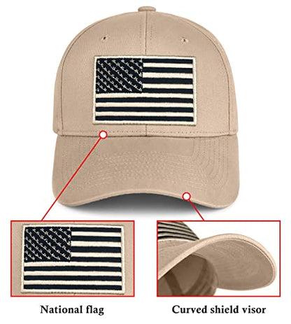 KIRAAT 3 Pack American Flag Baseball Cap Unisex,Low Profile USA Plain Dad Hat for Men＆Women - color: Grey＆khaki＆green