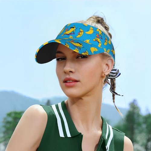 Sports Sun Visor Hat for Men Women, Adjustable Breathable Golf Tennis Cap - color: Funny Banana