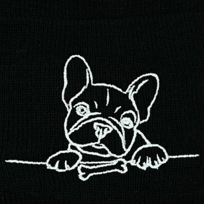 Black Beanie Hat for Men Women Embroidered Knit Winter Beanies Cap - color: Dog