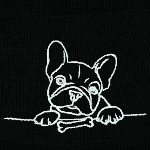 Black Beanie Hat for Men Women Embroidered Knit Winter Beanies Cap - color: Dog
