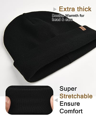 FURTALK Mens Winter Fleece Lined Knit Cuffed Beanie - color: Black