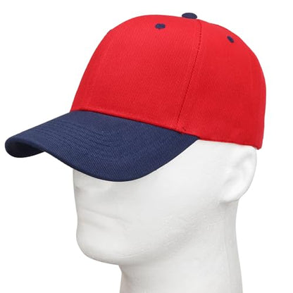 Falari Wholesale Bulk Lot 12-Pack Baseball Cap Adjustable Size Plain Blank Solid Color - color: Red/Navy
