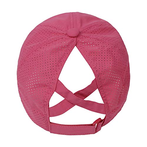 Womens Criss Cross Ponytail Hat Quick Drying Baseball Cap Sun Hats UV Protection Sport Cap - color: Hot Pinks