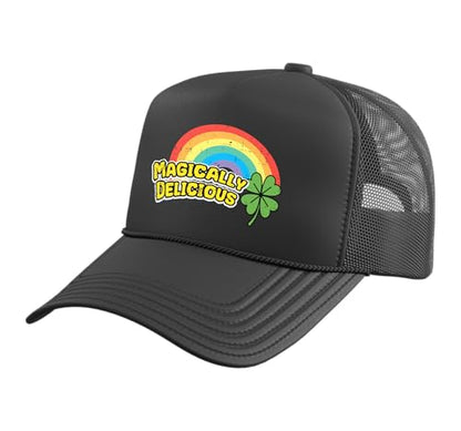 St Patricks Day Magically Delicious Saint Paddys Men Women Trucker Hat with Adjustable Mesh Back - color: Black