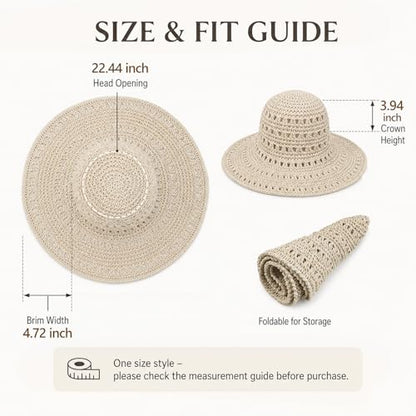 Wide Brim Straw Sun Hat for Women, Floppy Beach Hat, Natural Woven Summer Cap