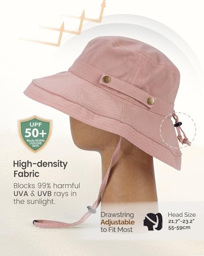 Sun Hats for Women, Wide Brim Beach Hat, Linen Cotton, UPF 50+, Breathable Packable, Gardening Hiking Travel - color: Pink