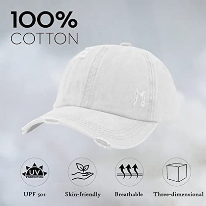 Criss Cross Ponytail Hat Women Washed Distressed Baseball Caps Adjustable High Messy Bun Ponycap - color: B - Denim White