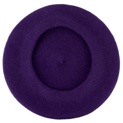 ZAKIRA Wool French Beret for Men & Women, Plain - color: Purple