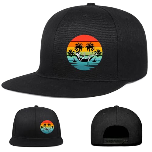 Snapback Hats for Men Puerto Rico Flag Hat Flat Bill Hats for Men Fitted Black Baseball Cap Mens - color: Coconut Trees By the Seaside