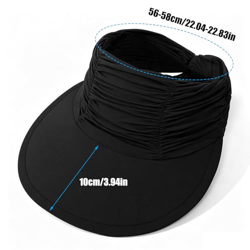 KXF Sun Visors Hat for Women Wide Brim Beach Hat Foldable Visor Hat Cap Ponytail Summer Packable UPF 50+ Adjustable Stretchy - color: Black