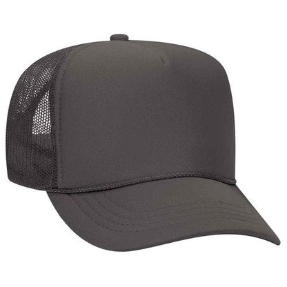 Ashen Fane Kids' Polyester Foam Front 5 Panel High Crown Mesh Back Trucker Hat - color: Charcoal Gray