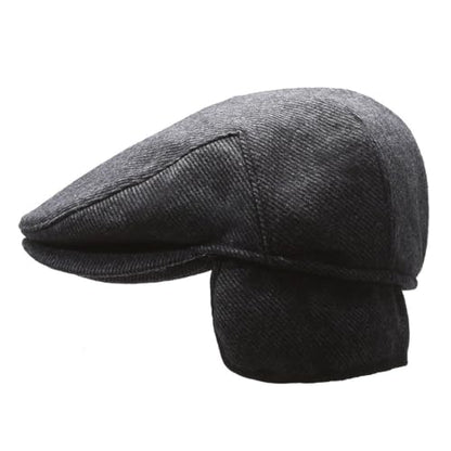 Men's Newsboy Cap with Earflaps Flat Ivy Caps Gatsby Golf Cabbie Hats - color: Grey Stripe