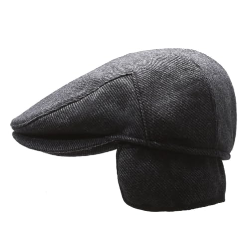Men's Newsboy Cap with Earflaps Flat Ivy Caps Gatsby Golf Cabbie Hats - color: Grey Stripe