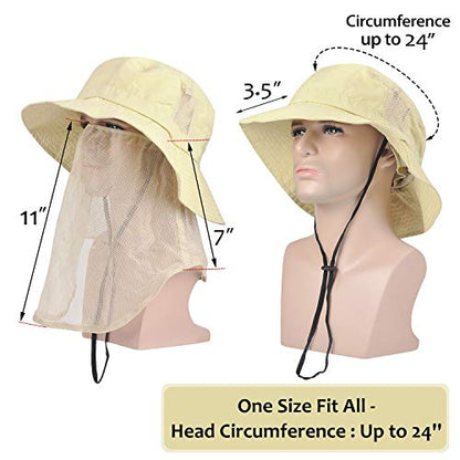 Tirrinia Wide Brim Sun Hat with Neck Flap for Men & Women - color: #2 Stone Mesh