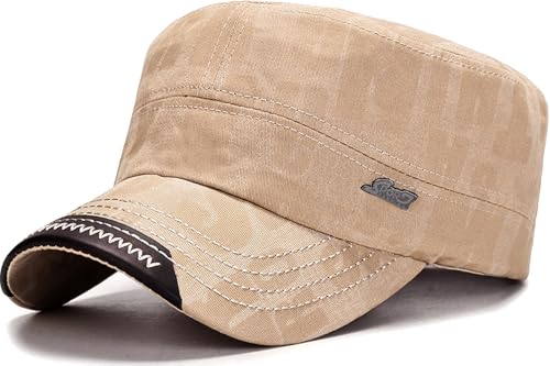 Cadet Hat Flat Top Hats Army Military Caps for Men Women - color: Beige C